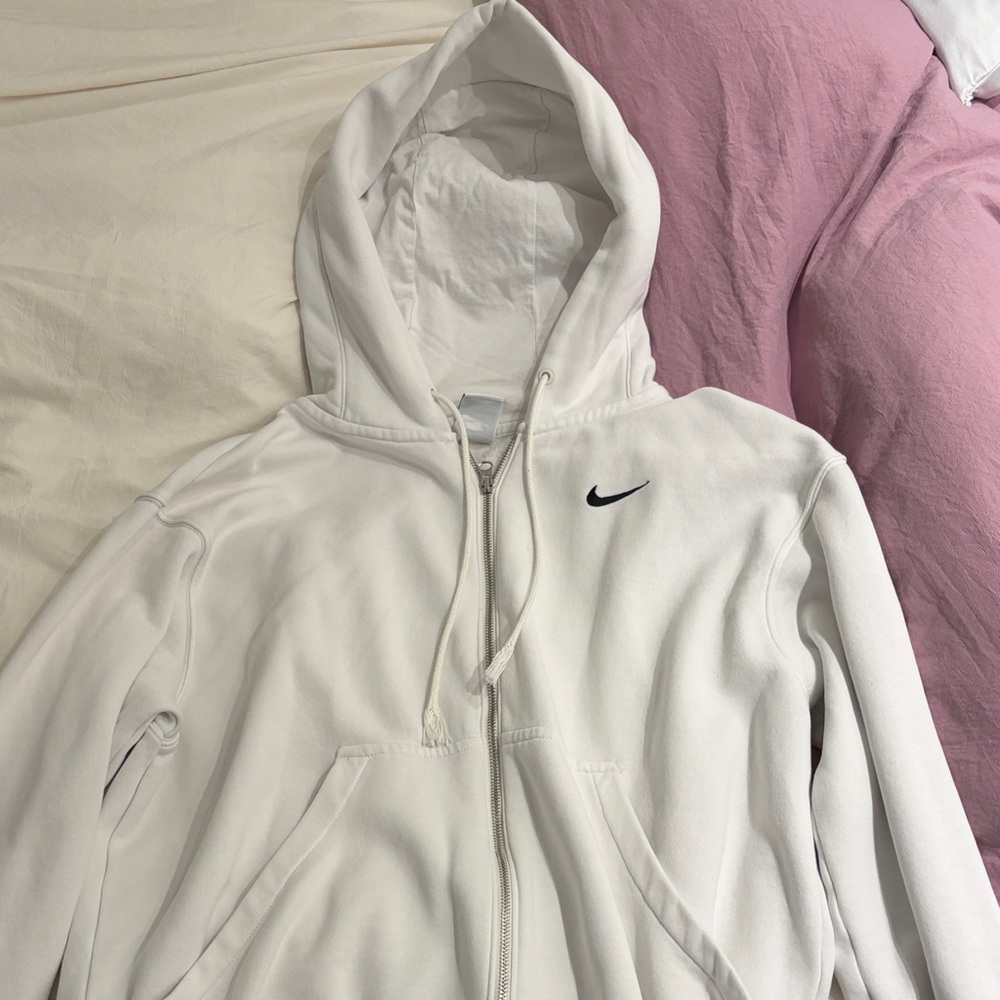 Nike White Zip-Up Hoodie with Black Swoosh